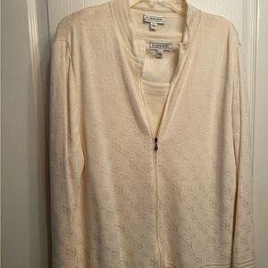St. John Sport Cream Zip-Up Cardigan and Tank set